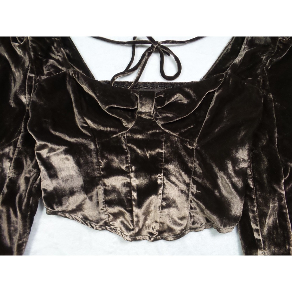 Free People Top Womens Size Small Brown Bridgette Velvet Long Sleeve Corset NWT - Picture 2 of 10